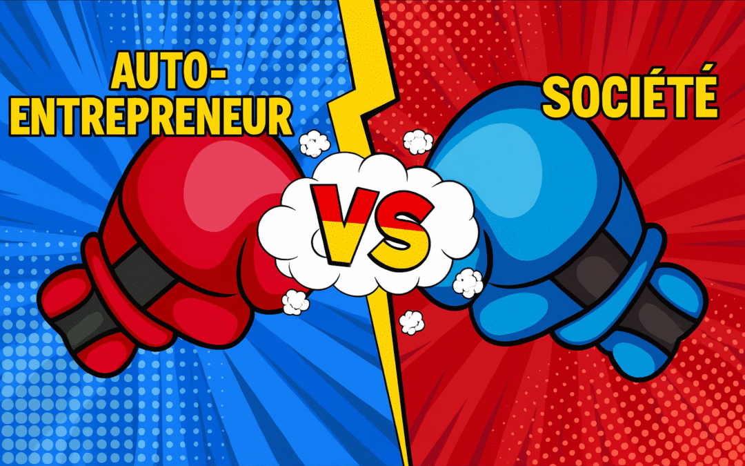 Illustration pop art d’un combat de boxe entre Auto-entrepreneur et Société
