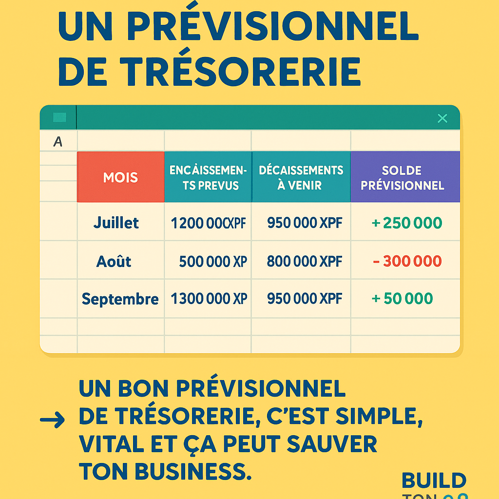 Tableau de prévisionnel de trésorerie coloré et simple à lire